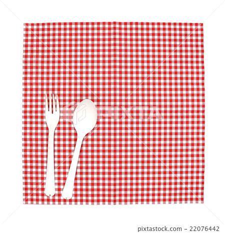 Top view fork and spoon on tablecloth Top view fork and spoon on tablecloth 22076442