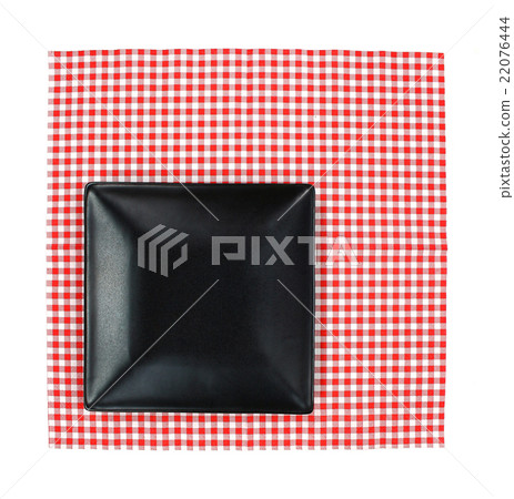 Top view plate on red tablecloth texture Top view plate on red tablecloth texture 22076444