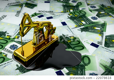 Gold Pumpjack And Spilled Oil On Euros 22078618