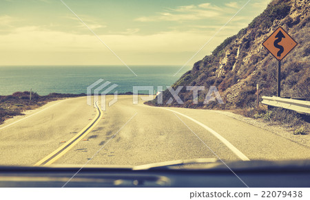 Old film stylized road seen through windshield Old film stylized road seen through windshield 22079438