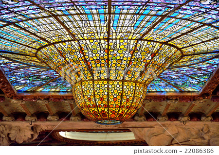 Stained glass of the Catalan music festival: Barcelona, Spain Stained glass of the Catalan music festival: Barcelona, Spain 22086386