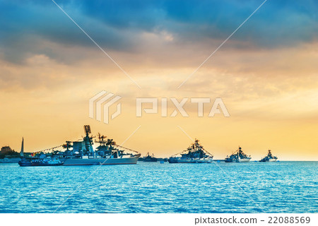 Military navy ships in a sea bay 22088569