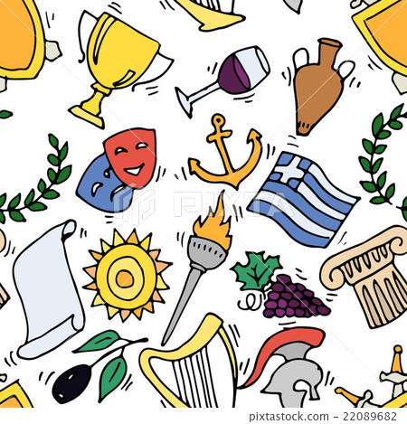 Greece Landmarks and cultural features pattern . Greece Landmarks and cultural features pattern . 22089682