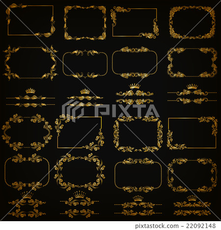 Vector set of gold decorative borders, frame - Stock Illustration