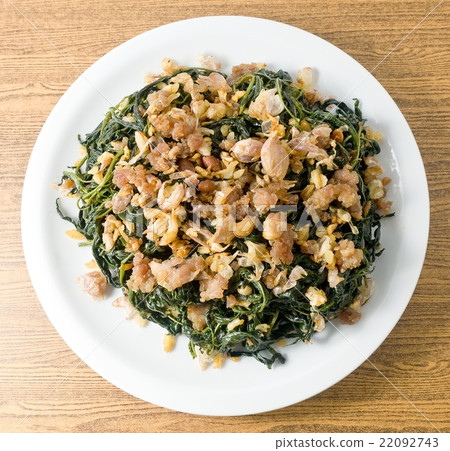 Plate of Stir Fried Jute Leaves with Minced Pork 22092743