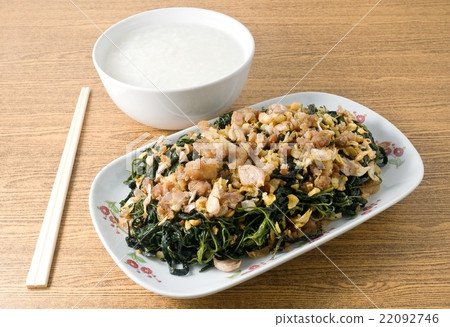 Stir Fried Jute Leaves with Boiled Rice Stir Fried Jute Leaves with Boiled Rice 22092746