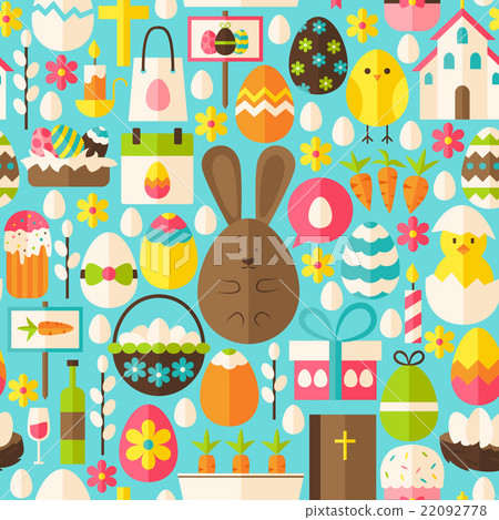 Happy Easter Holiday Flat Blue Seamless Pattern Happy Easter Holiday Flat Blue Seamless Pattern 22092778