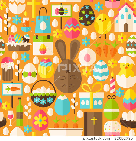 Easter Holiday Vector Flat Orange Seamless Pattern 22092780