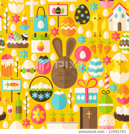 Happy Easter Holiday Flat Yellow Seamless Pattern 22092781