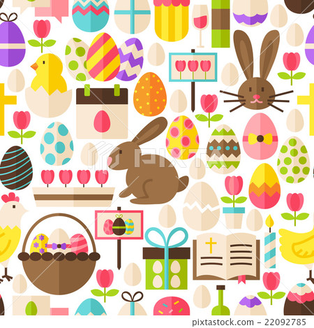Happy Easter Vector Flat White Seamless Pattern - Stock Illustration ...
