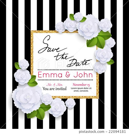 Save the date cards with paper flowers and gold 22094181