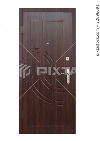 Brown wenge wooden closed door isolated on white Brown wenge wooden closed door isolated on white 22096091