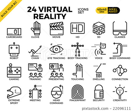 Virtual reality pixel perfect outline icons - Stock Illustration ...