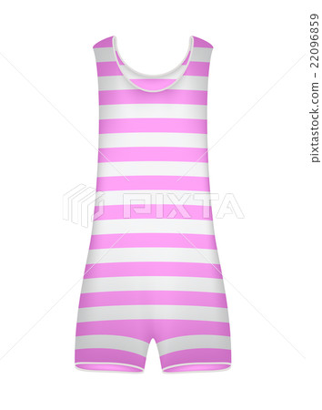 Striped retro swimsuit in pink and white design - Stock Illustration