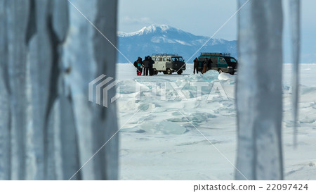 Curtain of icicles and tourist expedition on Curtain of icicles and tourist expedition on 22097424