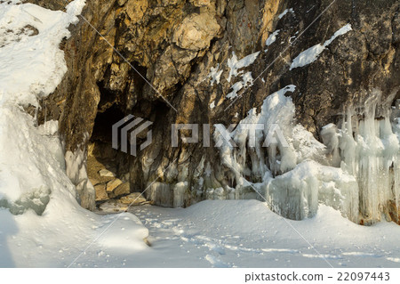 Frost before grotto in the rock. Frost before grotto in the rock. 22097443