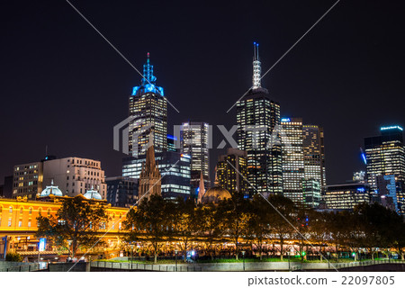 Night view of the downtown building group in Melbourne 22097805
