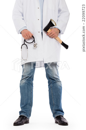 Evil medic holding a small axe and stethoscope 22099723