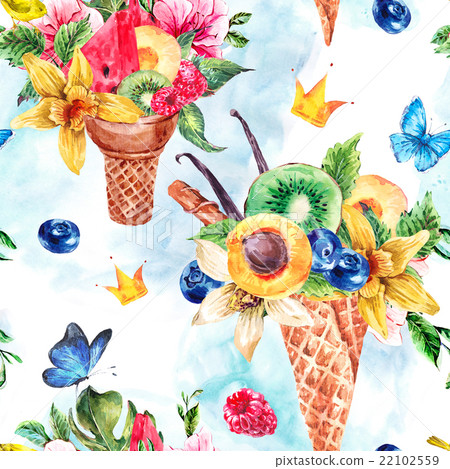 Summer hand drawing watercolor seamless pattern Summer hand drawing watercolor seamless pattern 22102559