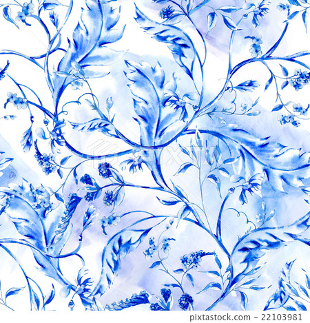 Blue watercolor flower seamless pattern - Stock Illustration [22103981 ...