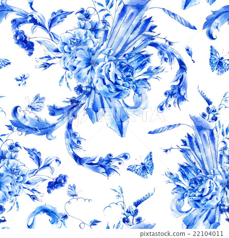 Vintage seamless pattern with blue watercolor - Stock Illustration ...