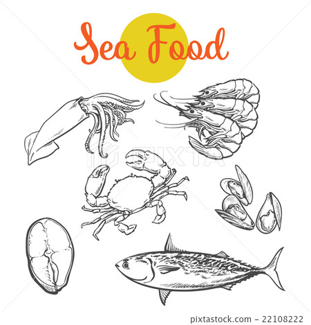 Isolated set of fresh marine products Isolated set of fresh marine products 22108222