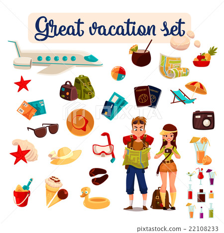 Travel icons, set cartoon elements of holidays 22108233