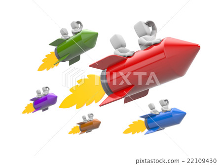 3d people flying on the rocket 22109430