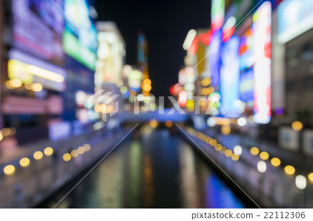 Blurred background of Dotonbori canal at night Blurred background of Dotonbori canal at night 22112306