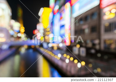 Blurred background of Dotonbori canal at night Blurred background of Dotonbori canal at night 22112307