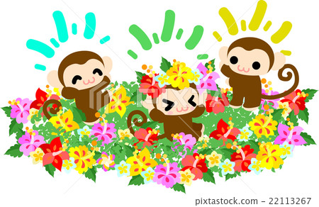 Cute little monkey in flower garden 22113267