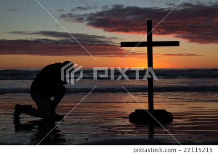 Man Kneeling Cross Man Kneeling Cross 22115215