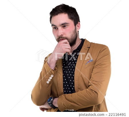 Bearded puzzled man in jacket 22116491