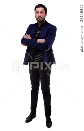 Bearded brunette man with grimace 22116492