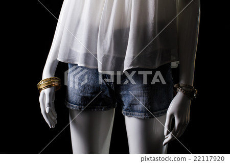 Denim shorts and white top. Denim shorts and white top. 22117920