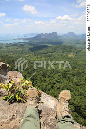 hiking legs enjoy the view on mountain peak hiking legs enjoy the view on mountain peak 22119766