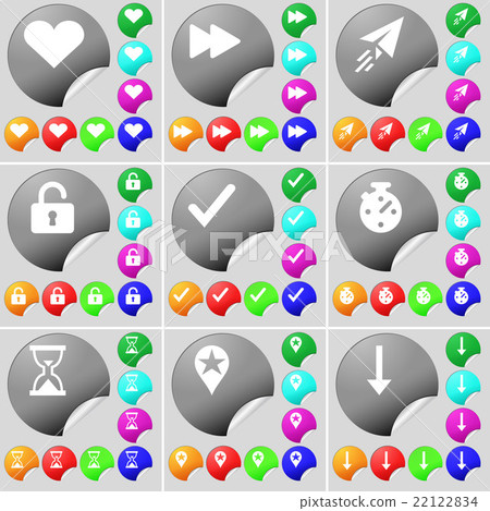 Heart, Rewind, Paper plane, Lock, Tick, Stopwatch, Heart, Rewind, Paper plane, Lock, Tick, Stopwatch, 22122834