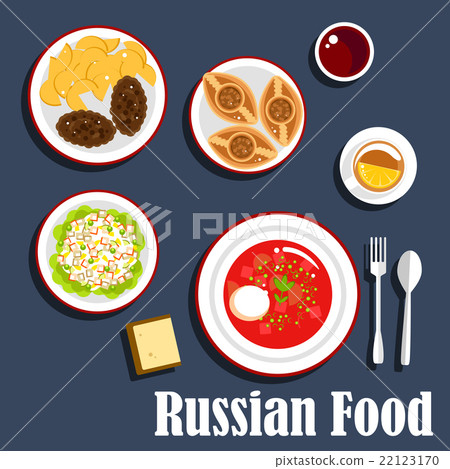 Typical dinner of russian cuisine flat icon 22123170