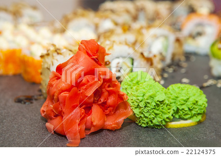 Sushi roll with salmon and shrimp Sushi roll with salmon and shrimp 22124375
