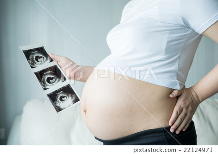 Pregnant woman with ultrasound scan picture Pregnant woman with ultrasound scan picture 22124971