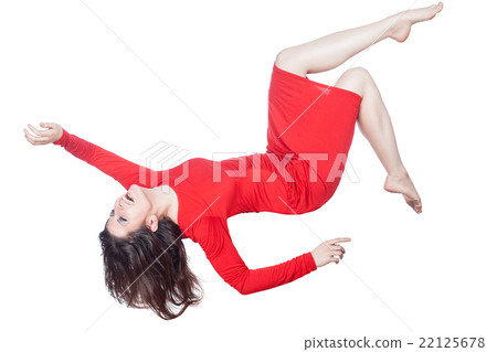 Woman in red dress falls. Woman in red dress falls. 22125678