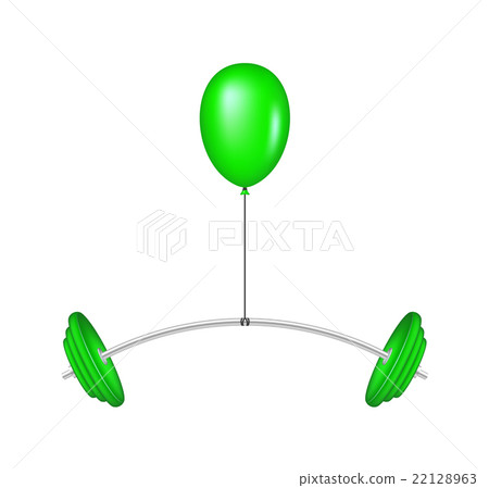 Green balloon lifting a heavy barbell Green balloon lifting a heavy barbell 22128963