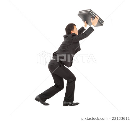terrified businessman using briefcase to protect. terrified businessman using briefcase to protect. 22133611
