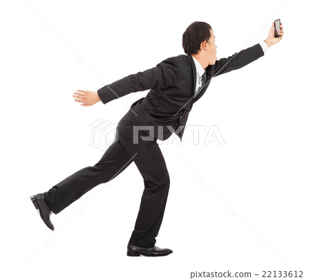 businessman running and holding smart phone businessman running and holding smart phone 22133612