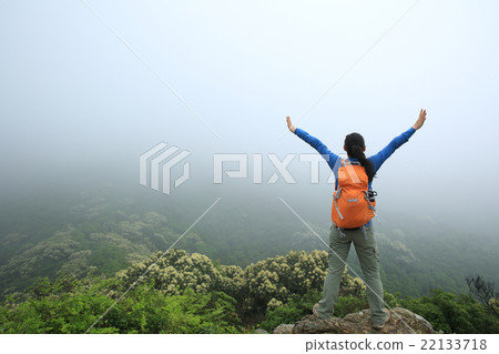cheering woman open arms to spring forest cheering woman open arms to spring forest 22133718