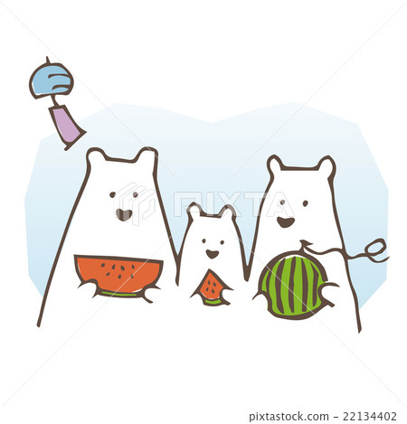 Parent and child of white bear to eat watermelon 22134402