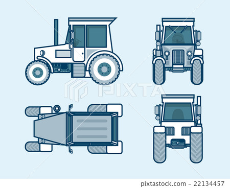tractor top, front, side, back view line style 22134457