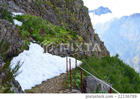 Snow on a trail in Madeiran mountains Snow on a trail in Madeiran mountains 22136789