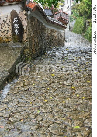 Stone paved road in Shuri Kinjo Town with Ishiganto, Okinawa (Vertical composition) 22137369