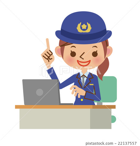 A female police officer who explains while using a laptop computer A female police officer who explains while using a laptop computer 22137557